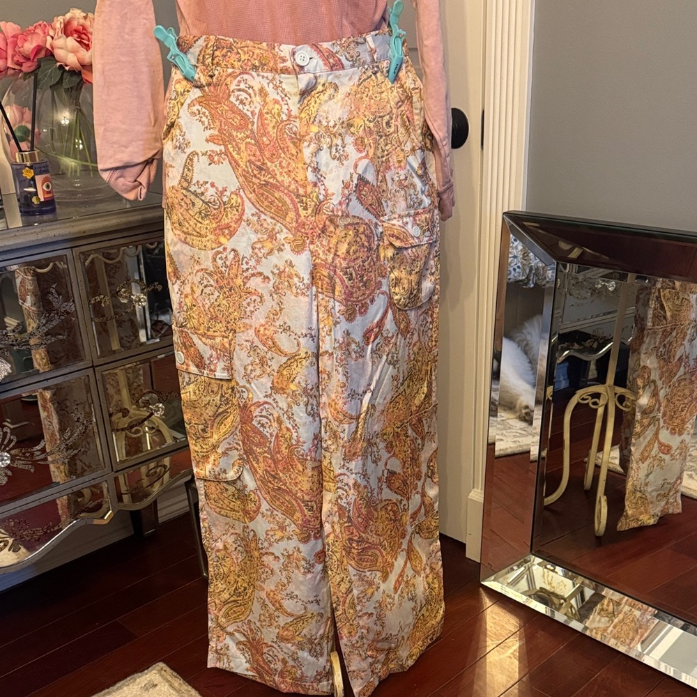 Urban Outfitters Paisley Boot Cut Pants - Orange and Cream